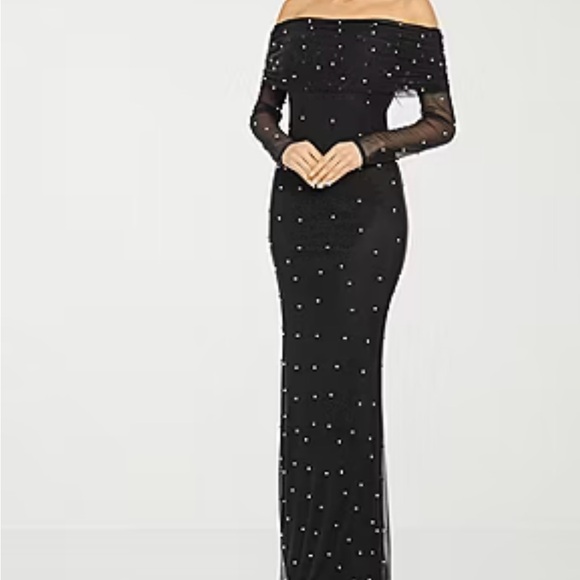 JCPenney Premier Amour Black Long Sleeve Off-Shoulder Dress, Size 12. Worn Once! - Picture 4 of 5